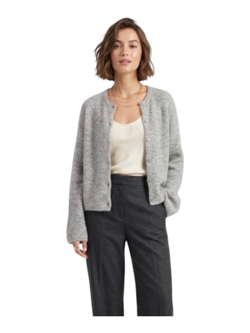 & Other Stories Alpaca Blend Cardigan Sz L Gray Capsule Parisian Cozy Knit Boho